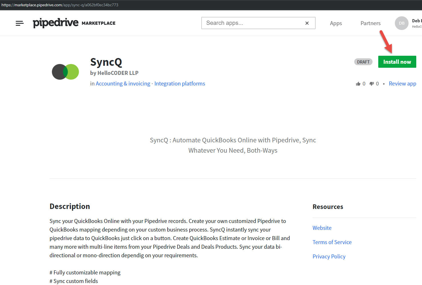 Install SyncQ Pipedrive